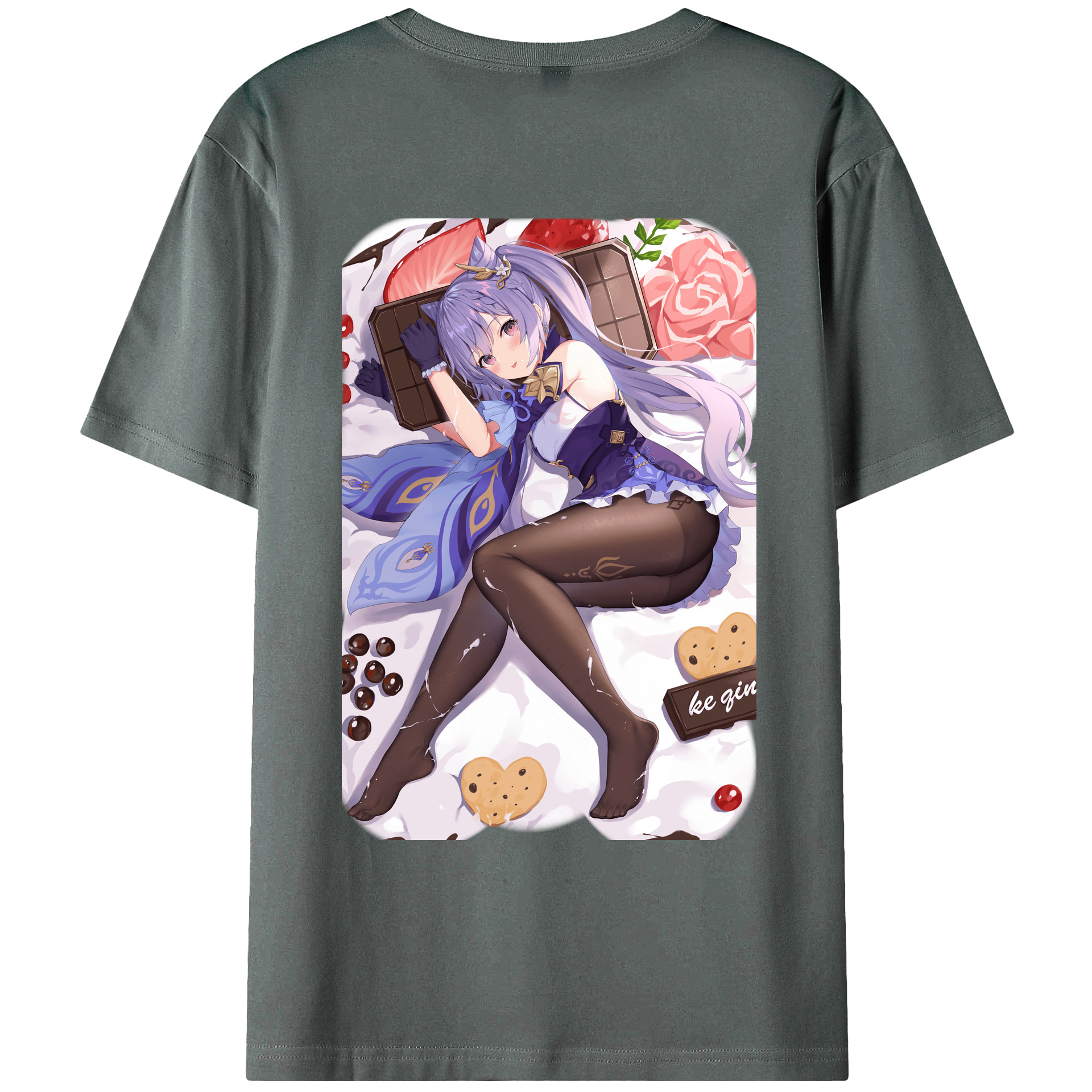 げんし神 刻晴 こくせい genshin Kokusei 綿100％ メンズ半袖Tシャツ（バックプリント） 通気性